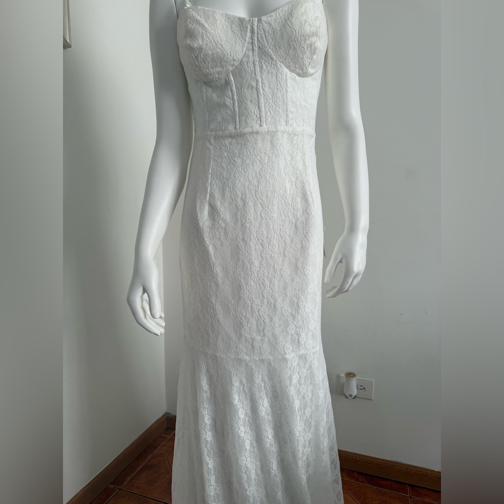 Lulus White Lace Bustier Maxi Dress – Size L – Stretch Fit Bridal Gown – New - Picture 6 of 16